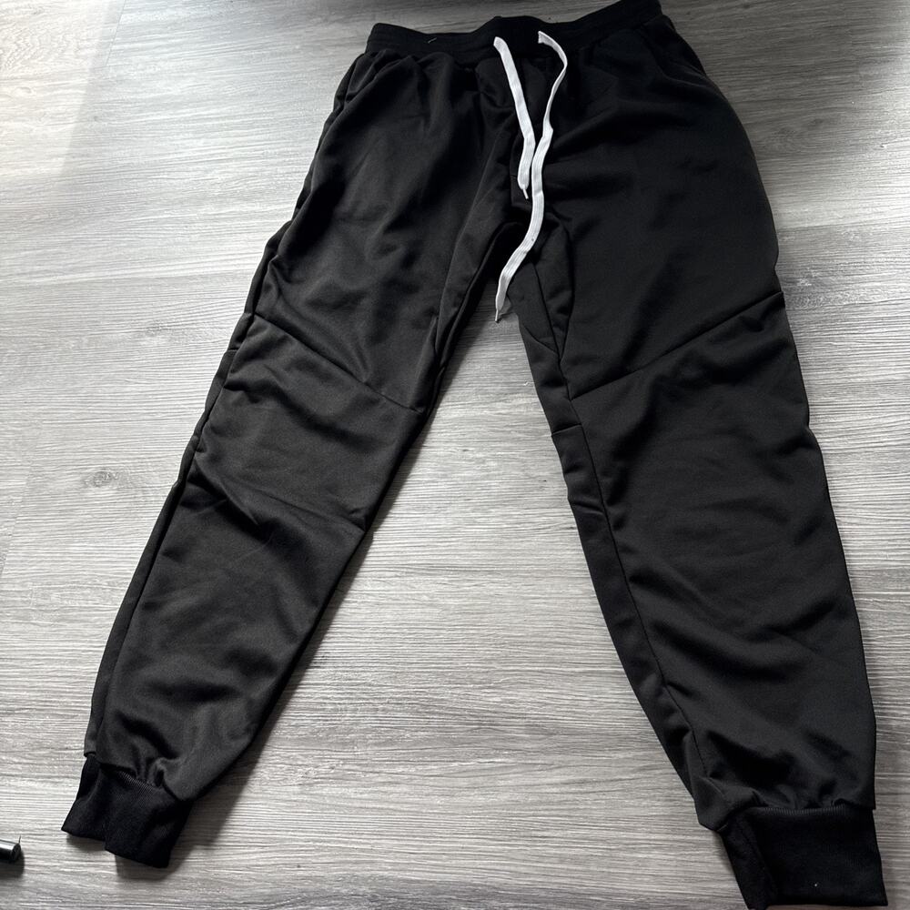 Shein Manfinity Black Sweatpants W/White Stripe, Black, Medium
